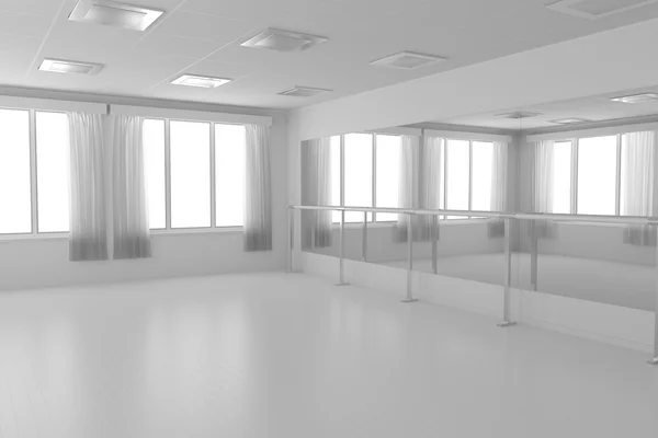 Blanco formación vacía sala de baile con piso de paredes planas, blanco y —  Fotos de Stock