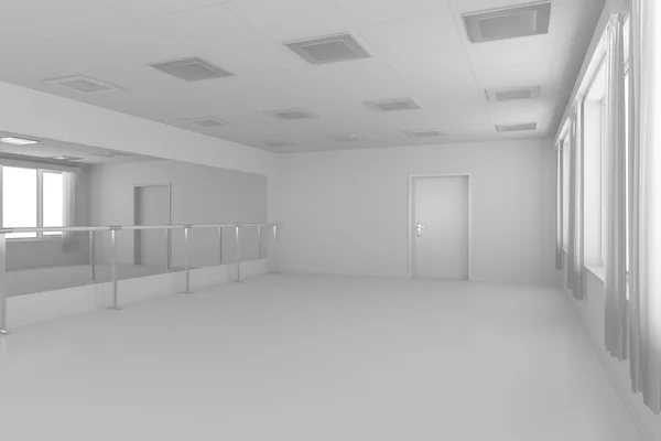 Białe puste szkolenia sala taneczna z podłogi ściany płaskie, białe i — Zdjęcie stockowe