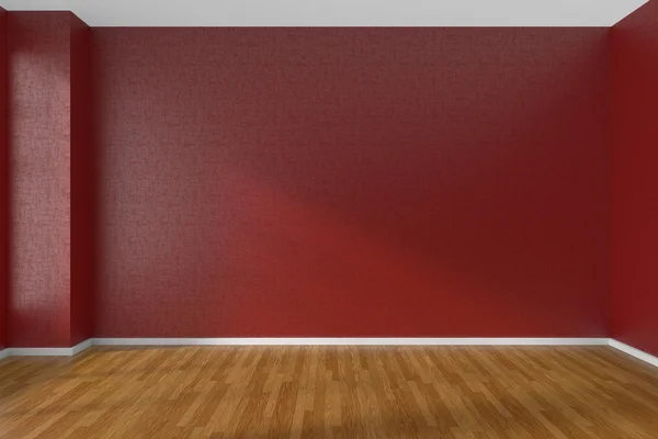 Cuarto vacío rojo con parquet oscuro — Foto de Stock