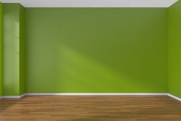 Green empty room with parquet floor — Stock Photo, Image
