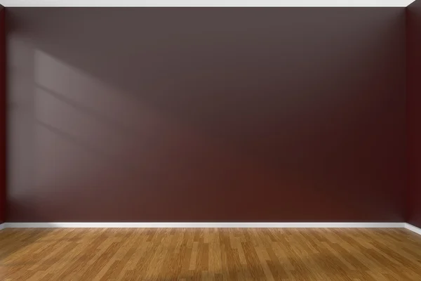 Dark red empty room with parquet floor — Stock Photo, Image