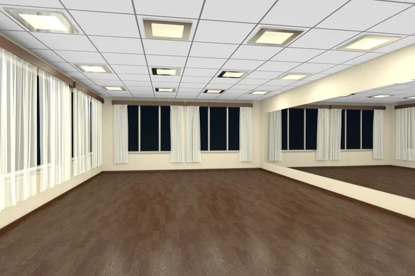 Empty training dance-hall at night with yellow walls and dark wo —  Fotos de Stock