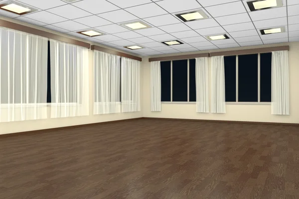 Empty training dance-hall at night with yellow walls and dark wo — Foto de Stock