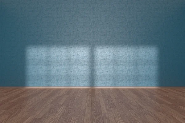 Blue wall of empty room with parquet floor — Foto Stock