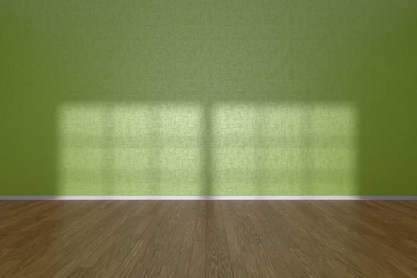 Green wall of empty room with parquet floor — Stok fotoğraf