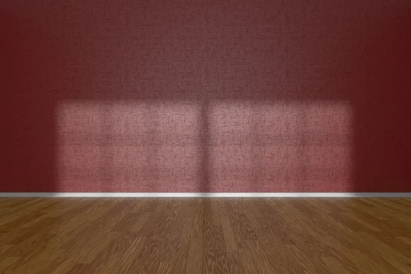 Red wall of empty room with parquet floor — Stok fotoğraf