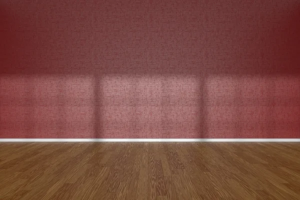 Red wall of empty room with parquet floor — Stok fotoğraf