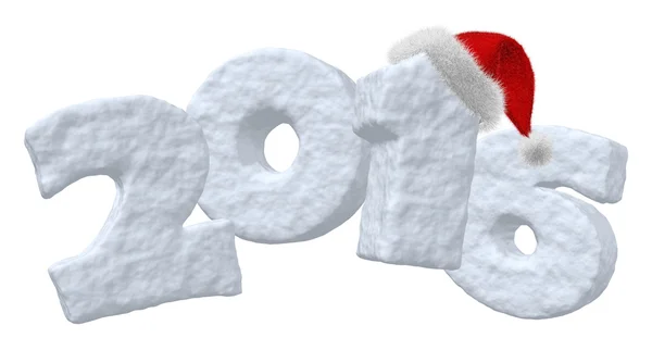 New Year 2016 sign made of snow with Santa hat — 스톡 사진