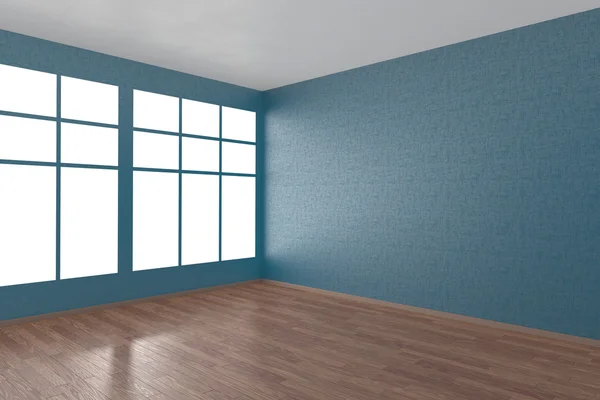 Corner of blue empty room with windows — Stock Photo, Image