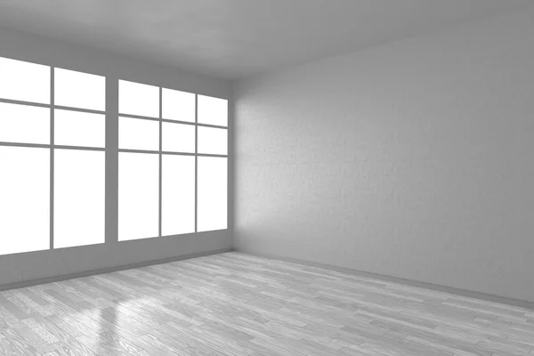 Corner of white empty room with windows and white floor — Stock Photo, Image