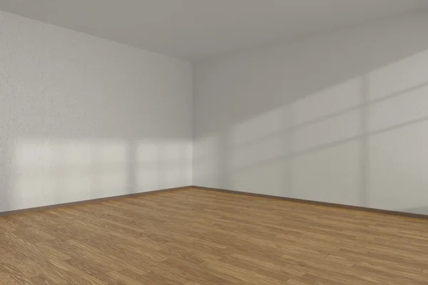 Γωνία λευκό άδειο δωμάτιο με παρκέ δάπεδο — Φωτογραφία Αρχείου