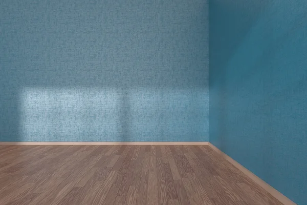 Hoek van blauwe lege kamer met parket — Stockfoto