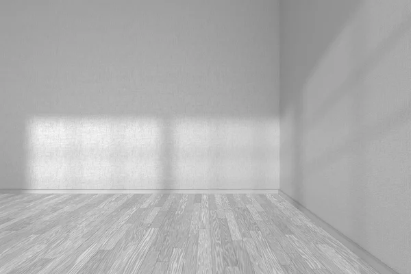 Fehér üres fehér parkettás szoba sarkában — Stock Fotó