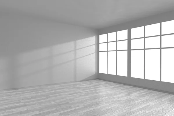 Corner von weißen leeren Raum mit großen Fenstern. — Stockfoto