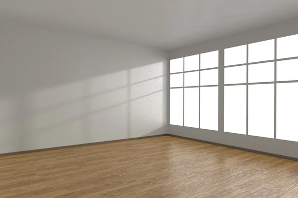 Куточок білої порожньої кімнати з великими вікнами — стокове фото