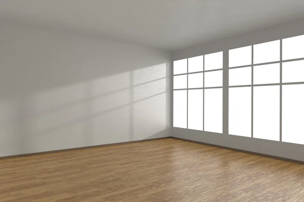 Corner of white empty room with large windows — 图库照片