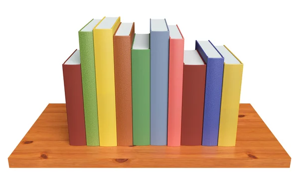 Wooden bookshelf with colored books — Zdjęcie stockowe