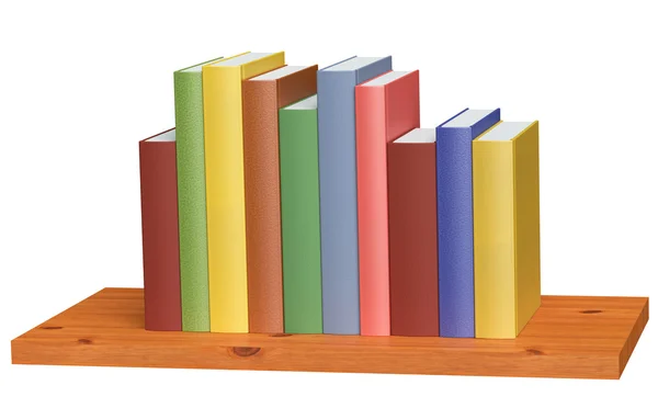 Wooden bookshelf with colored books — ストック写真