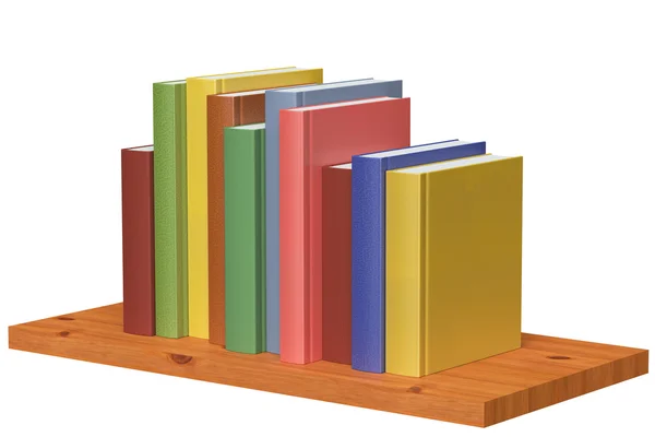 Wooden bookshelf with colored books — 스톡 사진