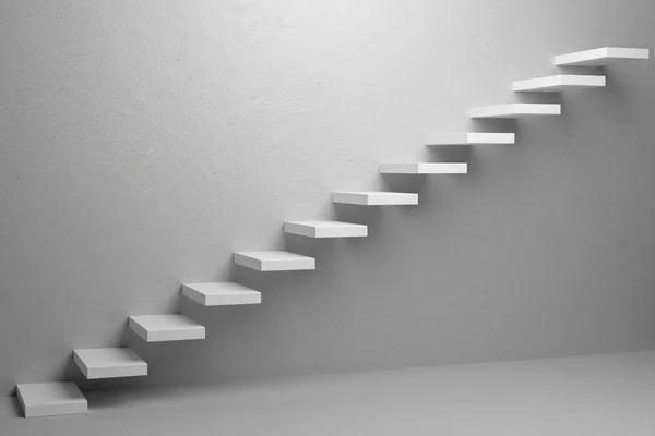 Ascending stairs of rising staircase in white empty room 3d illu — Stok Foto