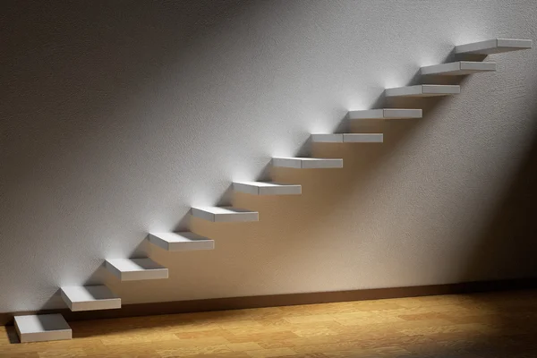 Subir escaleras de subida escalera en cuarto oscuro vacío con lig —  Fotos de Stock