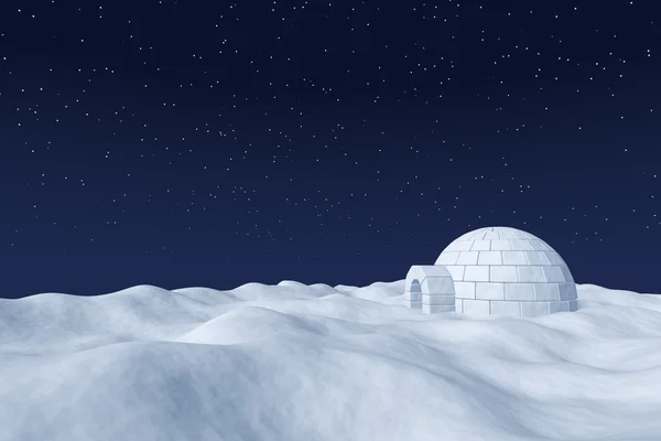 Glacière Igloo sur le champ de neige polaire sous le ciel de nuit avec les étoiles — Photo