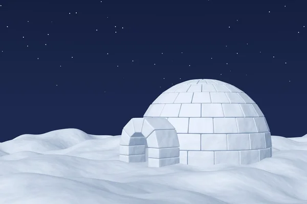 Теплиця Igloo на полярному сніжному полі під нічним небом з зірками . — стокове фото