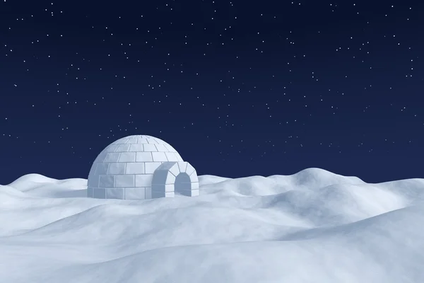 Igloo icehouse on snow polar field under night sky with stars — Stock Photo, Image