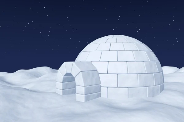 Glacière Igloo sur le champ de neige polaire sous le ciel de nuit avec des étoiles — Photo