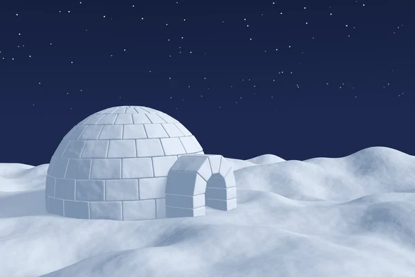 Icehouse iglu no campo polar neve sob o céu noturno com — Fotografia de Stock