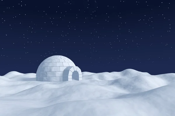 Igloo Icehouse yıldız ile gece gökyüzünün altında kar kutup sahada — Stok fotoğraf