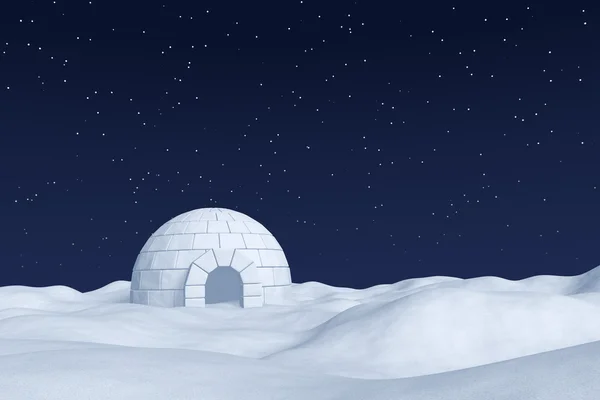 Icehouse iglu em campo de neve polar sob o céu de noite com estrelas — Fotografia de Stock