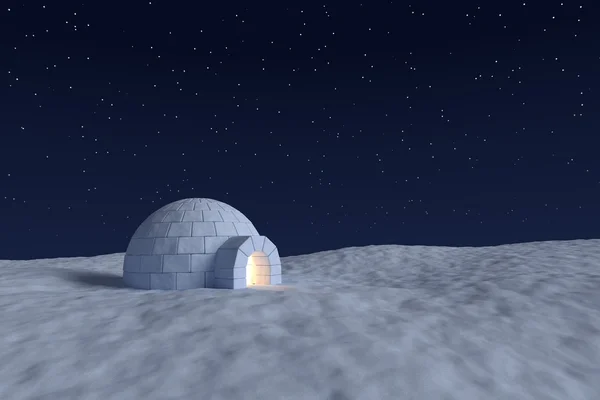 Ghiacciaia igloo con luce calda all'interno sotto il cielo di notte con s — Foto Stock