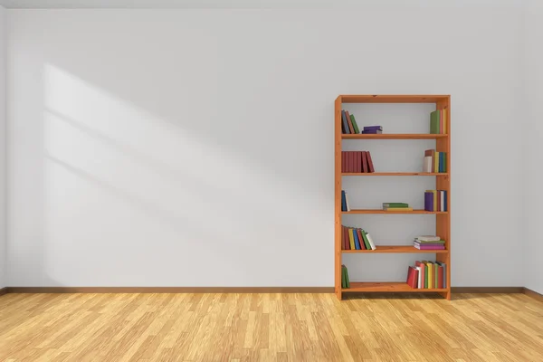 Minimalist interior of empty white room with bookcase — Stock Photo, Image