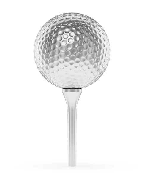 Silver golf ball on the tee isolated on white — Stock Photo, Image