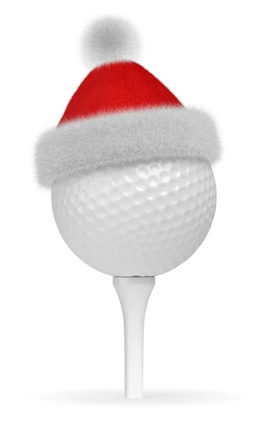 Bola de golfe branco no tee com chapéu de Papai Noel vermelho — Fotografia de Stock