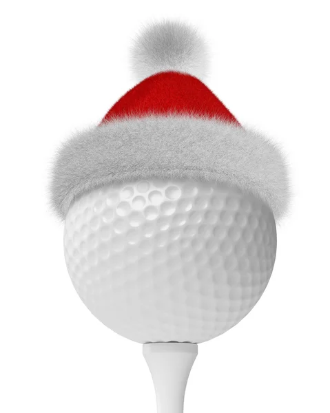 Branco-bola de golfe no buraco no chapéu de Papai Noel vermelho — Fotografia de Stock