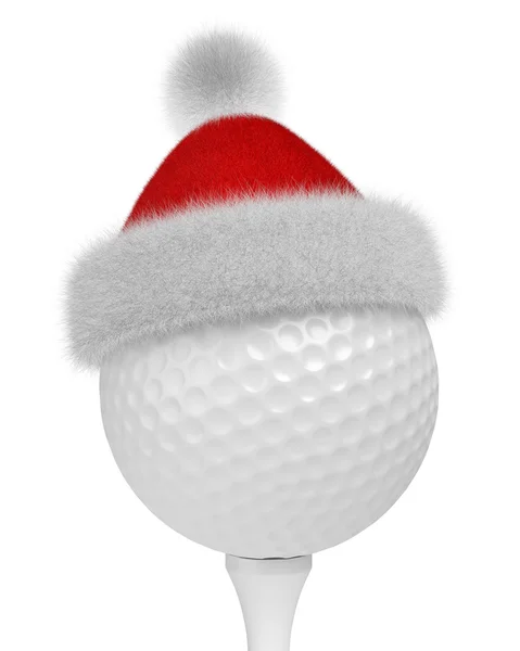 Bola de golfe branco no tee com chapéu de Papai Noel vermelho — Fotografia de Stock