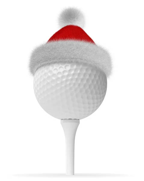Golfball branco no tee com chapéu de Papai Noel vermelho — Fotografia de Stock
