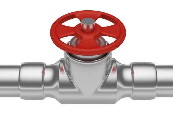 Червоний клапан на сталевій трубі крупним планом — стокове фото