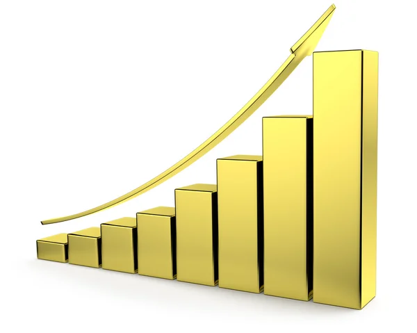 Golden bar chart with gold arrow — Stock Photo, Image