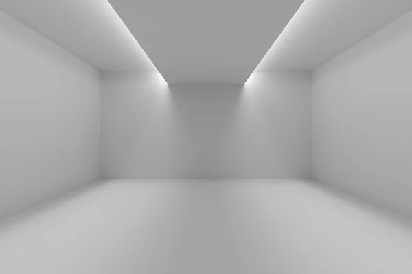 空旷的房间里白色的墙壁和天花板上的灯 — 图库照片