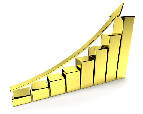 Golden bar-chart with arrow — Stock Photo, Image