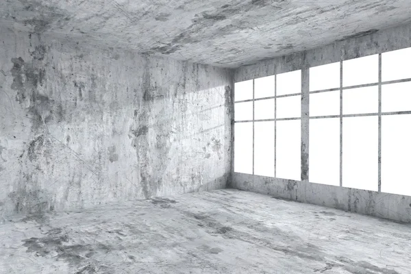 Empty concrete room corner with windows, abstract interior — Stok Foto