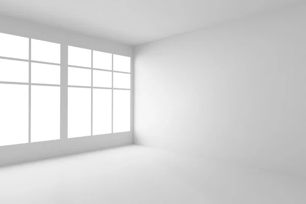 Canto vazio quarto branco com interior de windows, branco — Fotografia de Stock