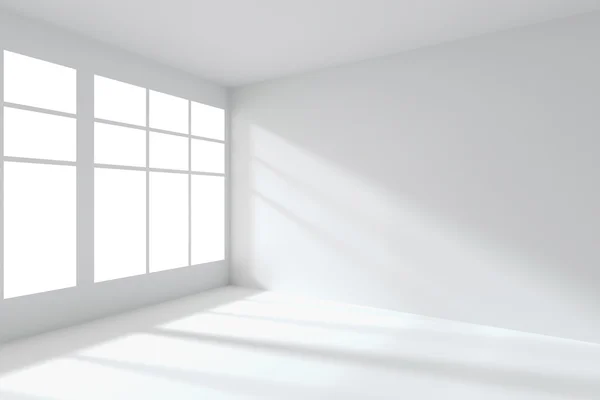 Prázdné bílé místnosti roh s windows interiér — Stock fotografie