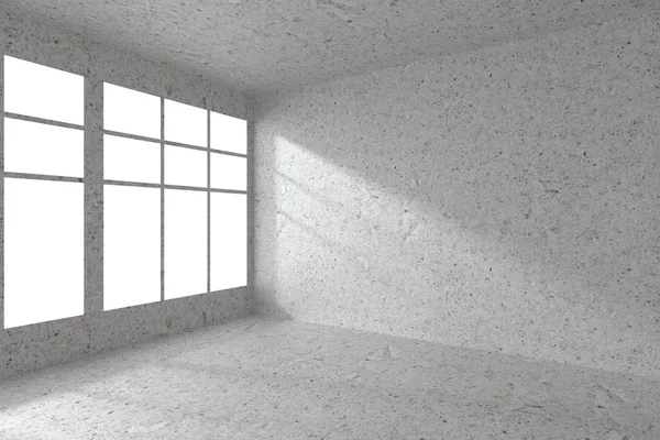 Üres foltos beton szoba sarkában a windows — Stock Fotó