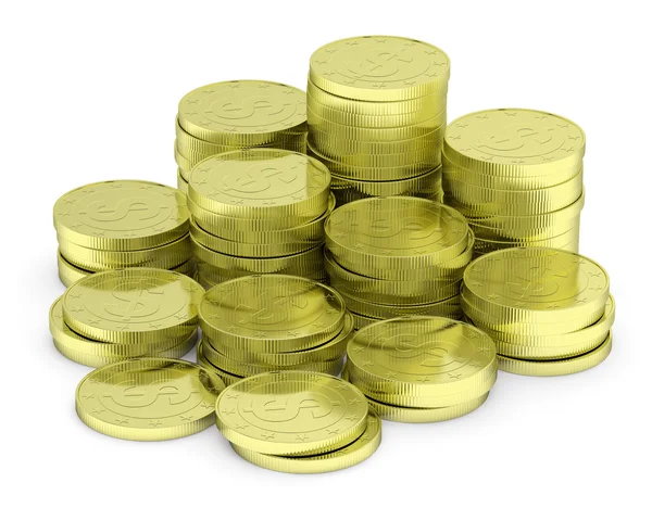 Guld dollar mynt stack isolerade på vit, diagonalt Visa — Stockfoto