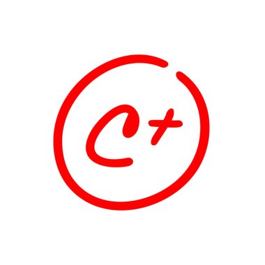 C + harfi notu, C artı illüstrasyon, kırmızı renk testi puanı