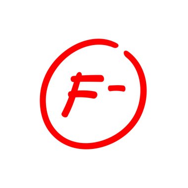 F harfi notu, çok kötü not, başarısız not illüstrasyonu - Vektör